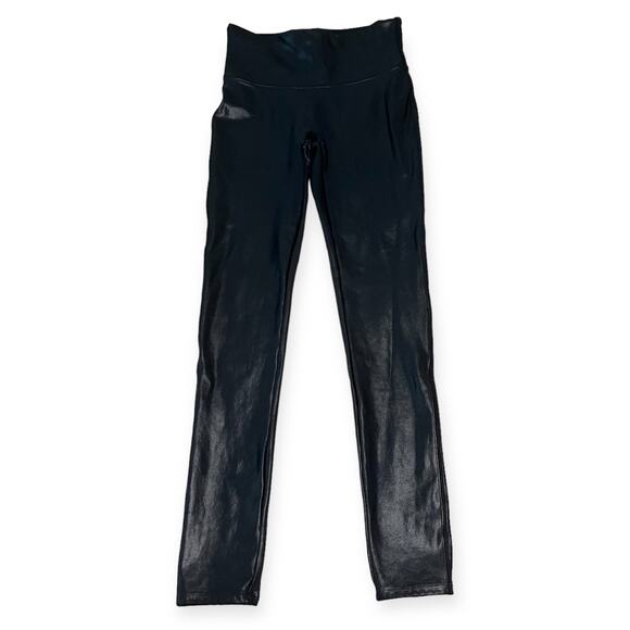 Spanx Black Shiny Faux Leather Leggings Compression Going Out Evening Size Small - Picture 4 of 8